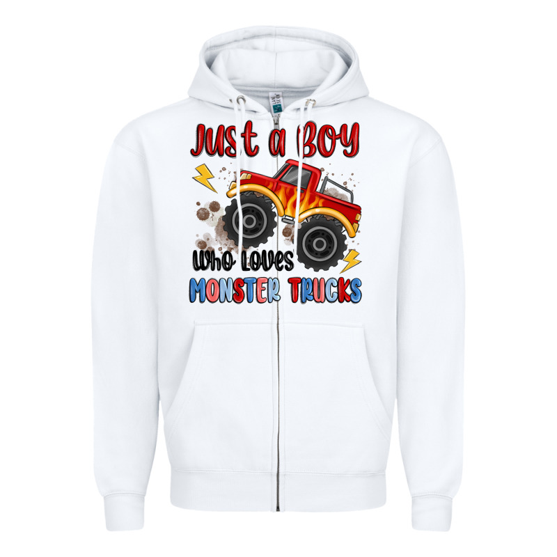 Just A Boy Who Loves Monster Trucks Zipper Hoodie by MaliasSmallBusiness | Teevron