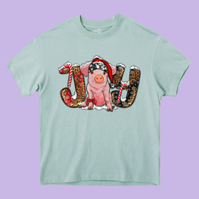Christmas Joy With Pig Heavy Core Tee Designed By Ranaportraitstore