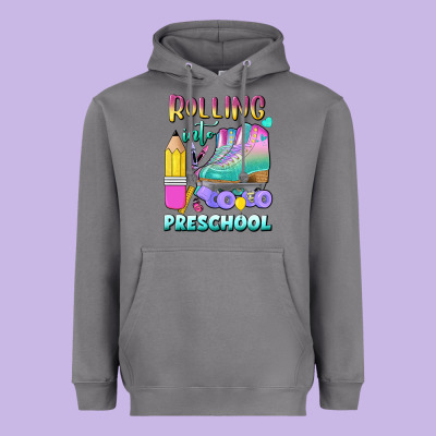 Rolling Into Preschool Heavyweight Hoodie Designed By Bundleandbundleshop