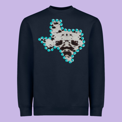 Texas Map Cowhide Turquoise Gemstone Heavyweight Sweatshirt Designed By Bettercallsaul