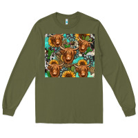 Army Green long haired shaggy cow western Long Sleeve Tee - Jasminsmagicworld