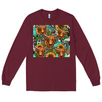 Burgundy long haired shaggy cow western Long Sleeve Tee - Jasminsmagicworld