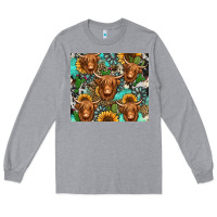 Heather Grey long haired shaggy cow western Long Sleeve Tee - Jasminsmagicworld