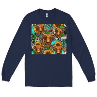 Navy long haired shaggy cow western Long Sleeve Tee - Jasminsmagicworld