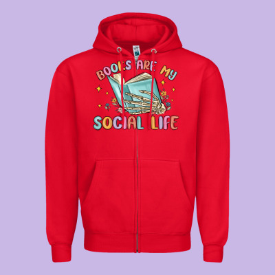 Books Are My Social Life Zipper Hoodie Designed By Maliassmallbusiness