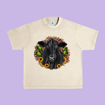 Black Angus Cactus Sunflower Urban Heavy Tee Designed By Jahusdesignshop
