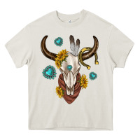 Cream western cow skull Heavy Core Tee - texasbilliewilder