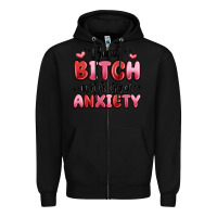 Black bad bitch with bad anxiety Zipper Hoodie - MaliasSmallBusiness