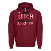 Burgundy bad bitch with bad anxiety Zipper Hoodie - MaliasSmallBusiness