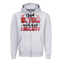 Heather Grey bad bitch with bad anxiety Zipper Hoodie - MaliasSmallBusiness