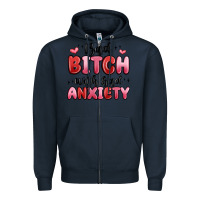 Navy bad bitch with bad anxiety Zipper Hoodie - MaliasSmallBusiness