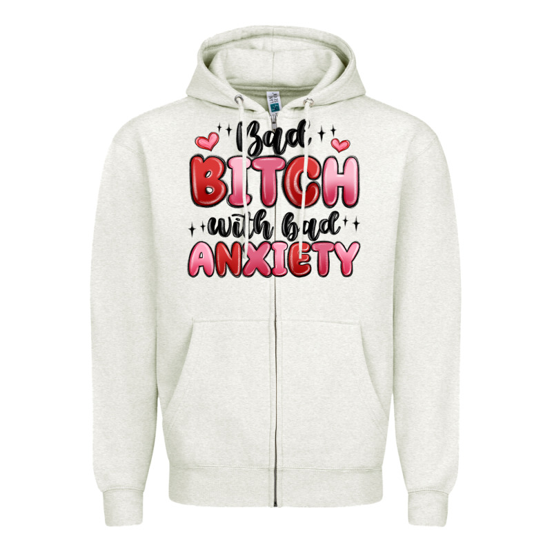 Bad Bitch With Bad Anxiety Zipper Hoodie by MaliasSmallBusiness | Teevron