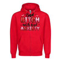 Red bad bitch with bad anxiety Zipper Hoodie - MaliasSmallBusiness