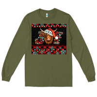 Army Green joy shaggy cow christmas Long Sleeve Tee - Jasminsmagicworld