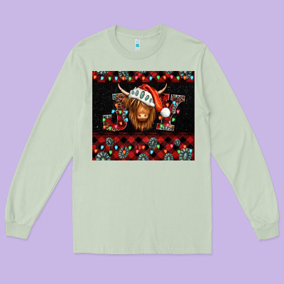 Joy Shaggy Cow Christmas Long Sleeve Tee Designed By Jasminsmagicworld