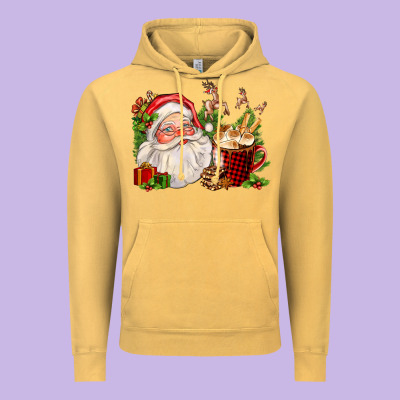 Santa And Hot Cocoa Cup Vintage Hoodie Designed By Fadigitalartstudio