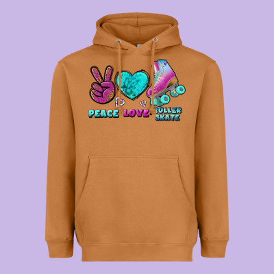 Peace Love Roller Skate Heavyweight Hoodie Designed By Bundleandbundleshop