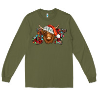 Army Green joy christmas shaggy cow Long Sleeve Tee - Jasminsmagicworld