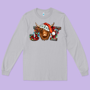Joy Christmas Shaggy Cow Long Sleeve Tee Designed By Jasminsmagicworld