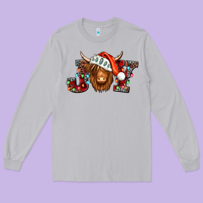 Joy Christmas Shaggy Cow Long Sleeve Tee Designed By Jasminsmagicworld