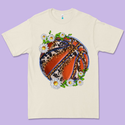 Premium Tee basketball with patterns and daisies