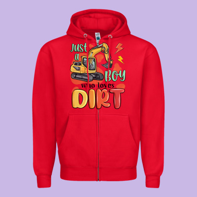 Just A Boy Who Loves Dirt Zipper Hoodie Designed By Maliassmallbusiness