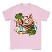 Bubblegum Pink easter bunny in basket wıth carrot and eggs Classic Tee - AdoDesignShop