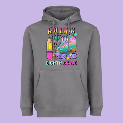 Rolling Into Eighth Grade Heavyweight Hoodie Designed By Bundleandbundleshop