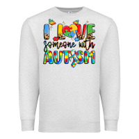 Oatmeal Heather i love someone with autism Premium Sweatshirt - LillyAllenDesigns