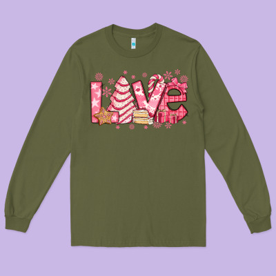 Love Pink Christmas Tree Cake Long Sleeve Tee Designed By Jasminsmagicworld