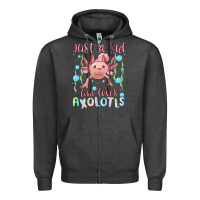 Charcoal Heather just a kid who loves axolotls Zipper Hoodie - MaliasSmallBusiness
