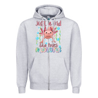 Heather Grey just a kid who loves axolotls Zipper Hoodie - MaliasSmallBusiness