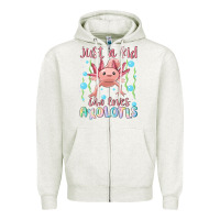 Oatmeal Heather just a kid who loves axolotls Zipper Hoodie - MaliasSmallBusiness
