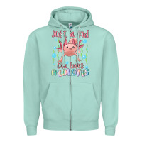 Seafoam just a kid who loves axolotls Zipper Hoodie - MaliasSmallBusiness