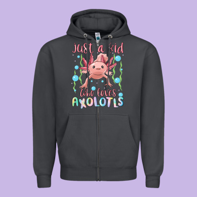 Just A Kid Who Loves Axolotls Zipper Hoodie Designed By Maliassmallbusiness