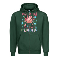 Sports Green just a kid who loves axolotls Zipper Hoodie - MaliasSmallBusiness