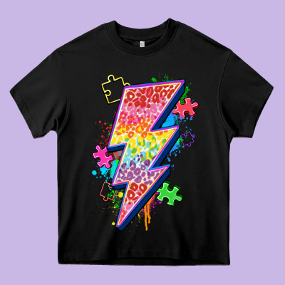 Lightning Bolt Autism Heavy Core Tee Designed By Zillion Design Studio