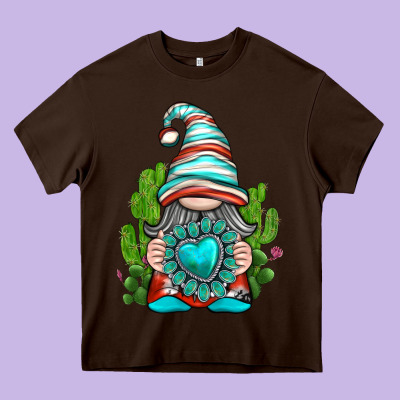 Western Gnome With Turquoise Gemstone Heavy Core Tee Designed By Texasbilliewilder
