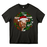 Asphalt Longhorn Cow Christmas Heavy Core Tee - RanaPortraitStore