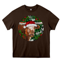 Chocolate Brown Longhorn Cow Christmas Heavy Core Tee - RanaPortraitStore