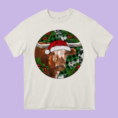 Longhorn Cow Christmas Heavy Core Tee Designed By Ranaportraitstore