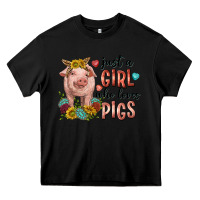Black western just girl who loves pigs Heavy Core Tee - texasbilliewilder