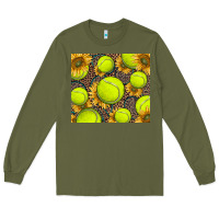 Army Green tennis ball with sunflower and racket Long Sleeve Tee - BarkalooDesign