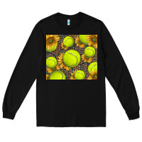 Black tennis ball with sunflower and racket Long Sleeve Tee - BarkalooDesign
