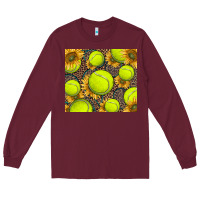 Burgundy tennis ball with sunflower and racket Long Sleeve Tee - BarkalooDesign