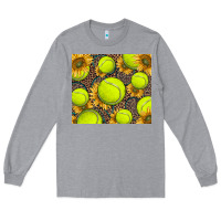 Heather Grey tennis ball with sunflower and racket Long Sleeve Tee - BarkalooDesign