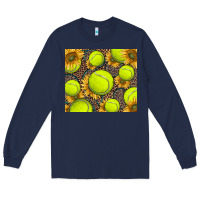 Navy tennis ball with sunflower and racket Long Sleeve Tee - BarkalooDesign