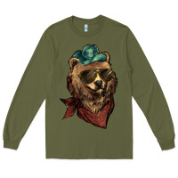 Army Green bear cowboy Long Sleeve Tee - NancyCooperArtShop