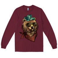 Burgundy bear cowboy Long Sleeve Tee - NancyCooperArtShop
