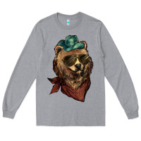 Heather Grey bear cowboy Long Sleeve Tee - NancyCooperArtShop